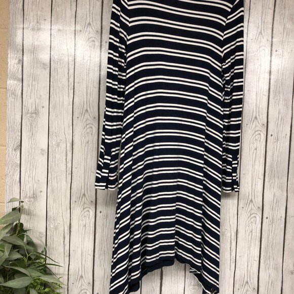 Maeve Navy & White Stripe Long Sleeve Dress Ladies Size Medium ** - Picture 6 of 7